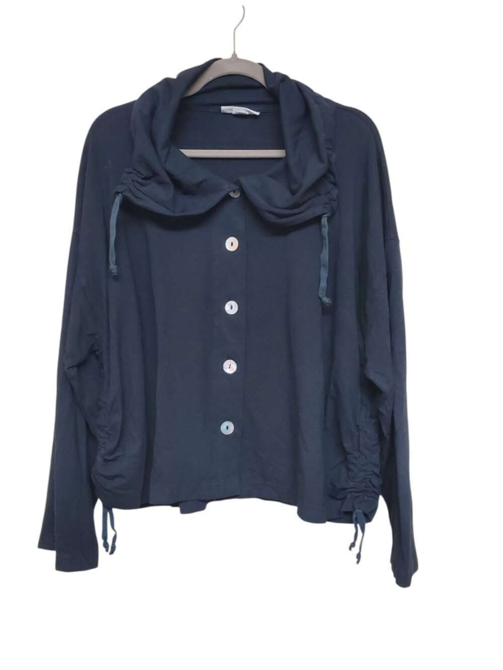Bryn Walker Black Bamboo Organic Cotton Cinch Side Shell Button Up Shacket M